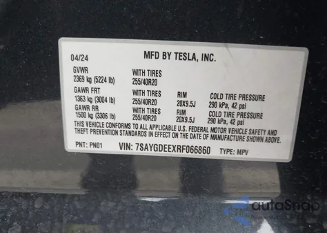 2024 Tesla Model Y Long Range Dual Motor All-Wheel Drive из США, поврежденный, VIN 7SAYGDEEXRF066860